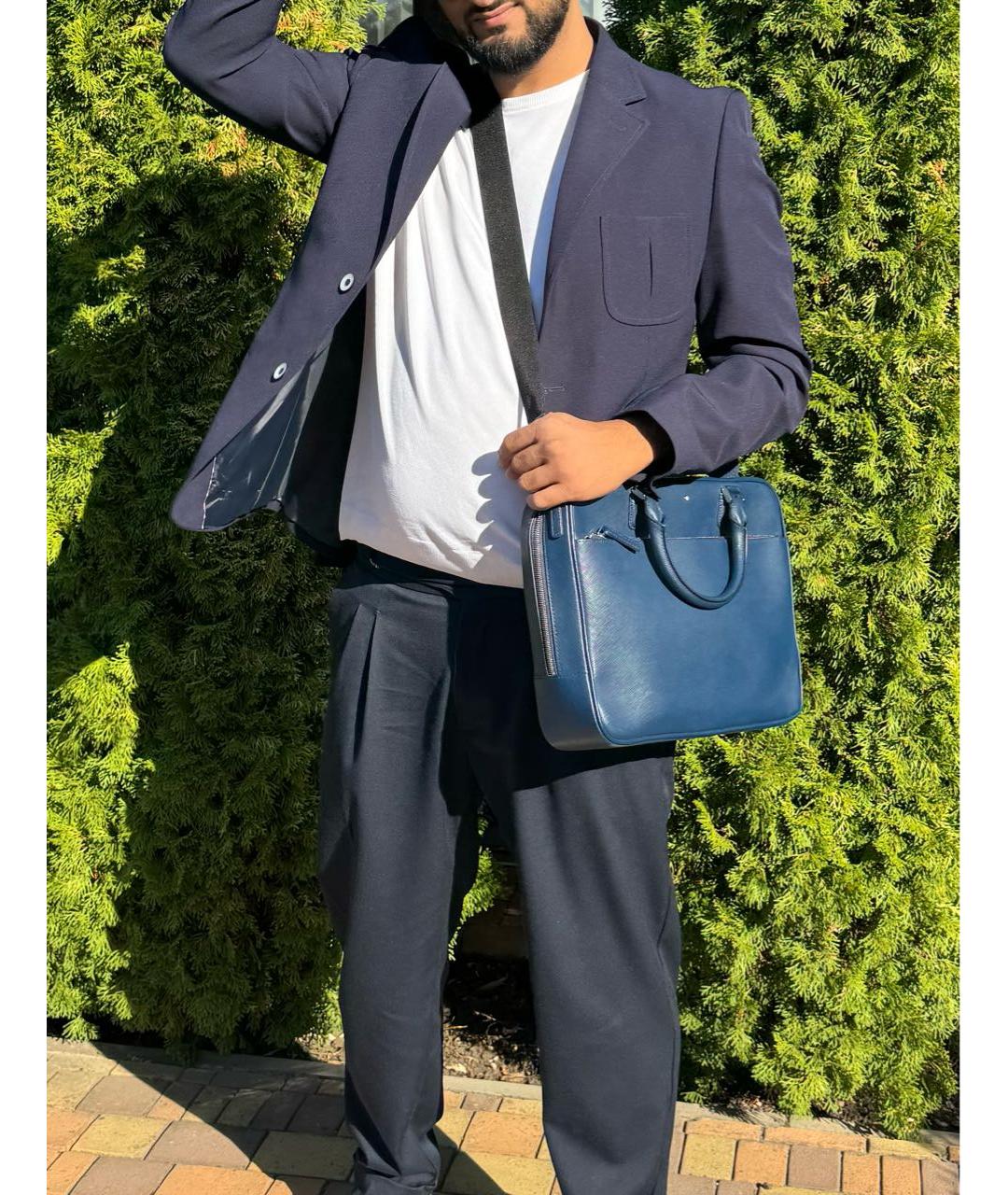 MONTBLANC Темно-синий кожаный портфель, фото 5