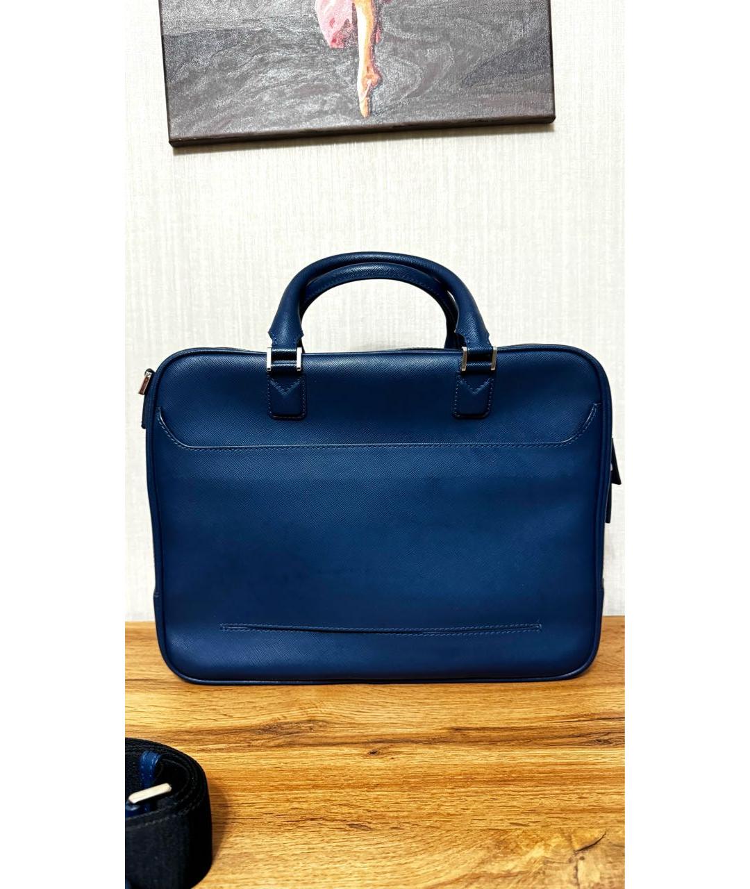 MONTBLANC Темно-синий кожаный портфель, фото 2