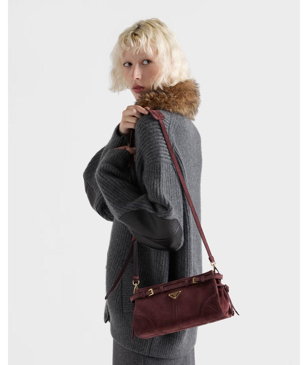 PRADA Бордовая замшевая сумка через плечо, фото 2
