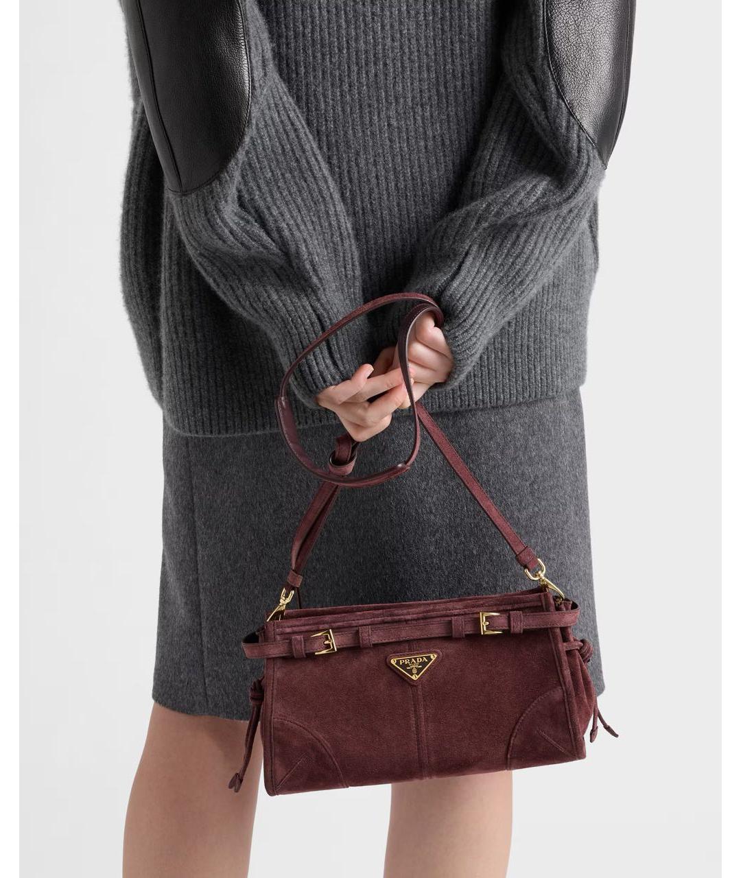 PRADA Бордовая замшевая сумка через плечо, фото 5