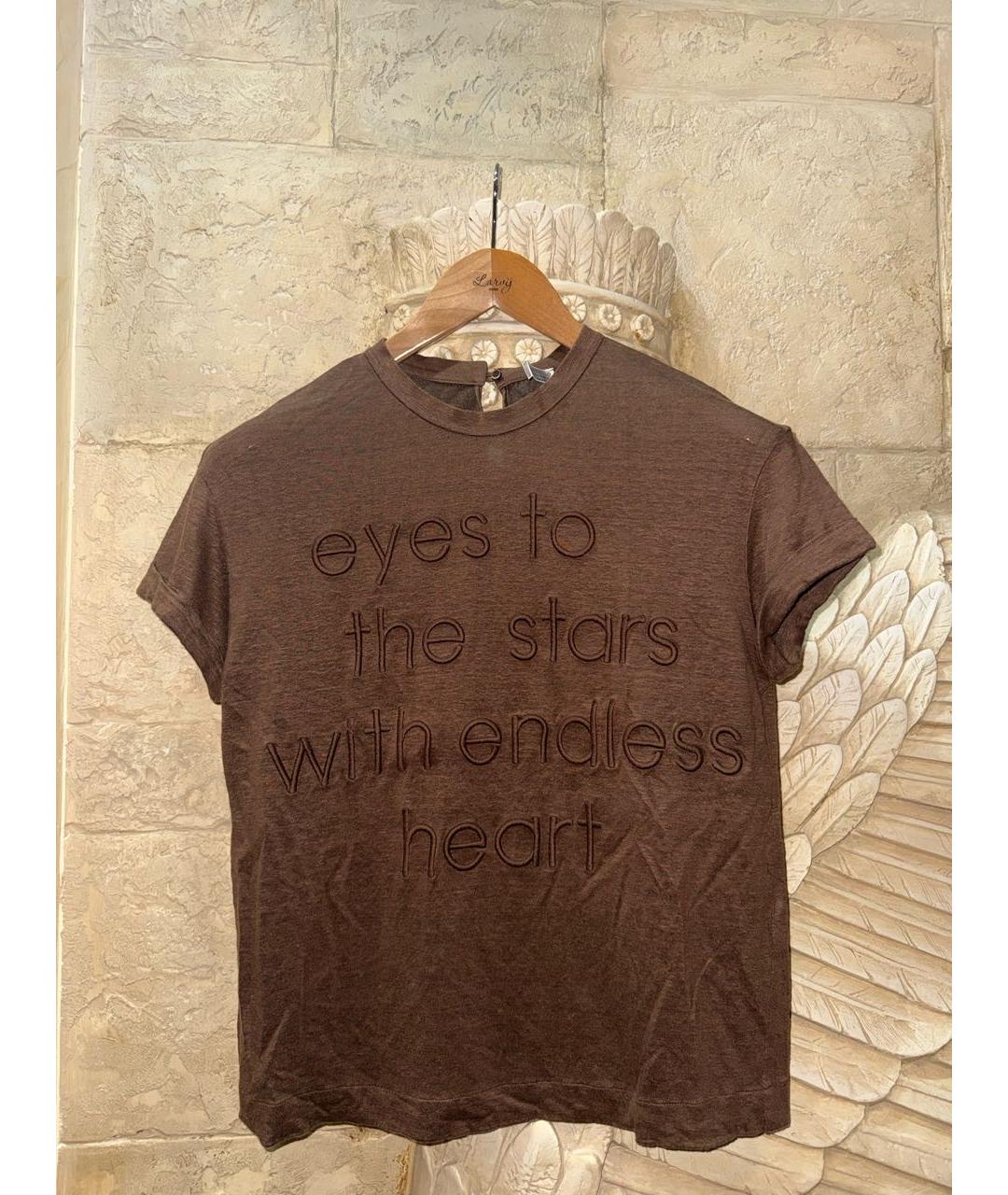 BRUNELLO CUCINELLI Коричневая льняная футболка, фото 5