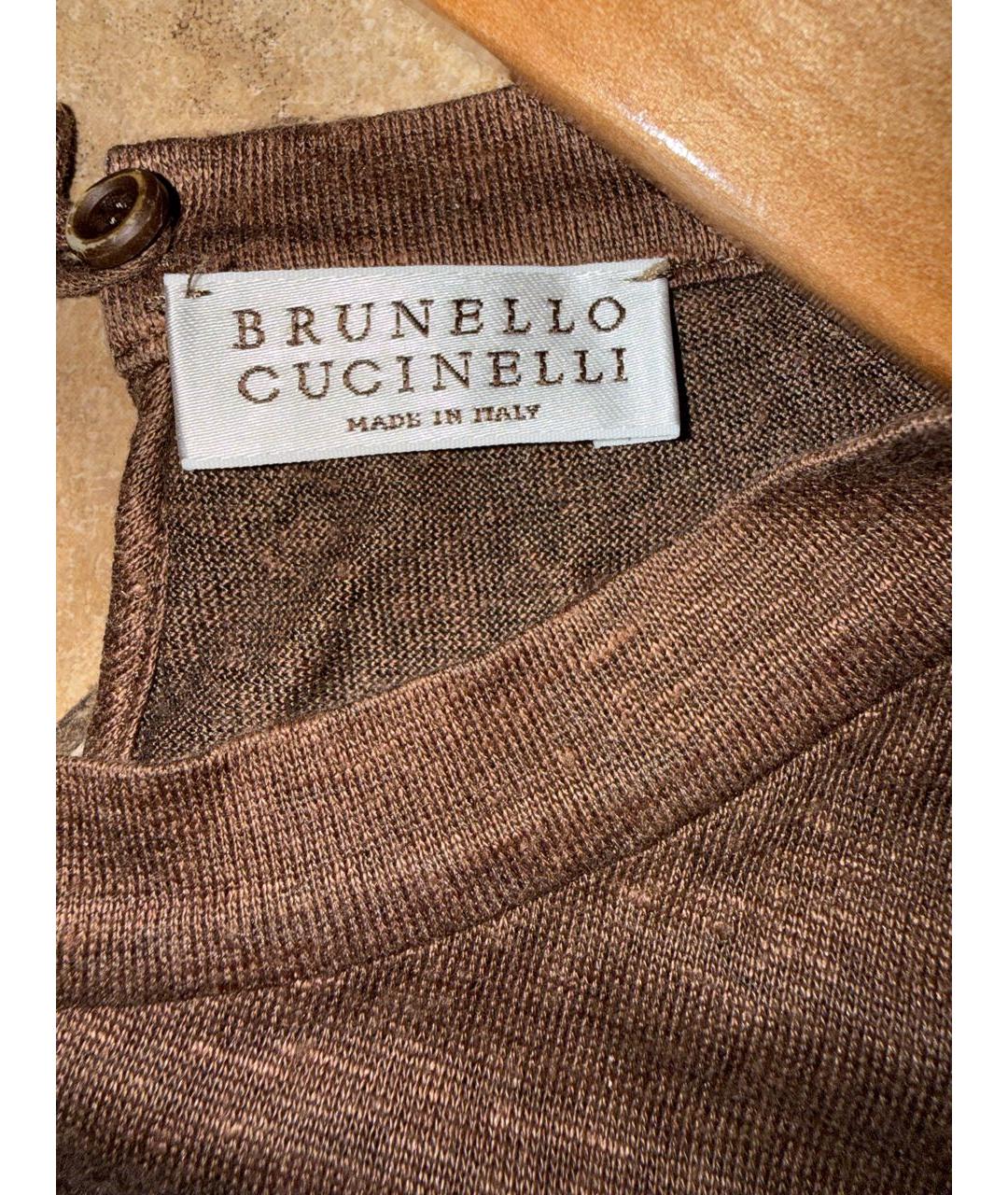 BRUNELLO CUCINELLI Коричневая льняная футболка, фото 3