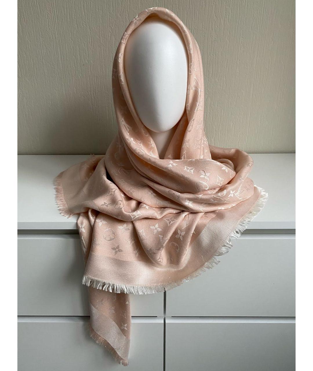 LOUIS VUITTON Коралловый шерстяной платок, фото 7