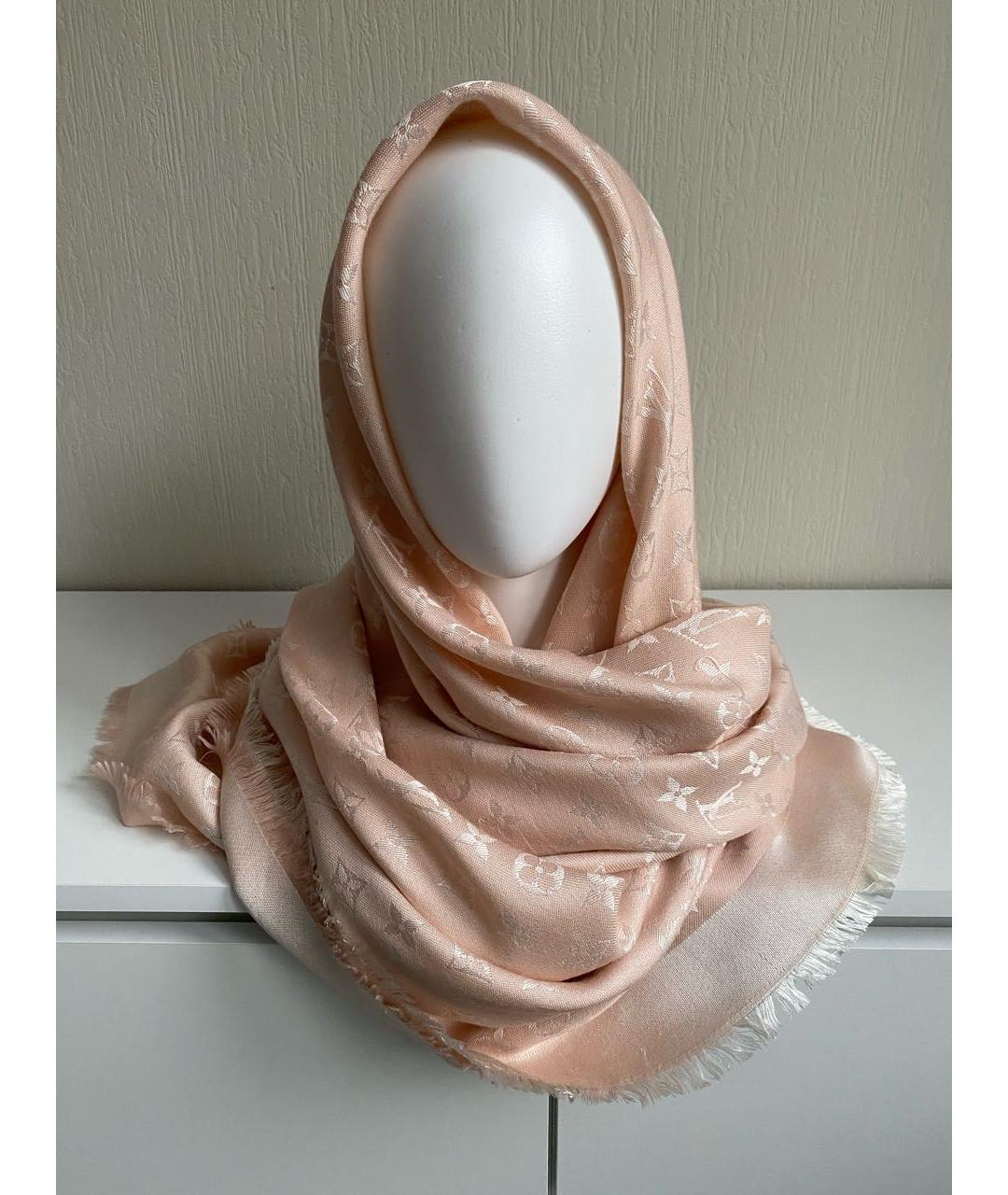 LOUIS VUITTON Коралловый шерстяной платок, фото 6