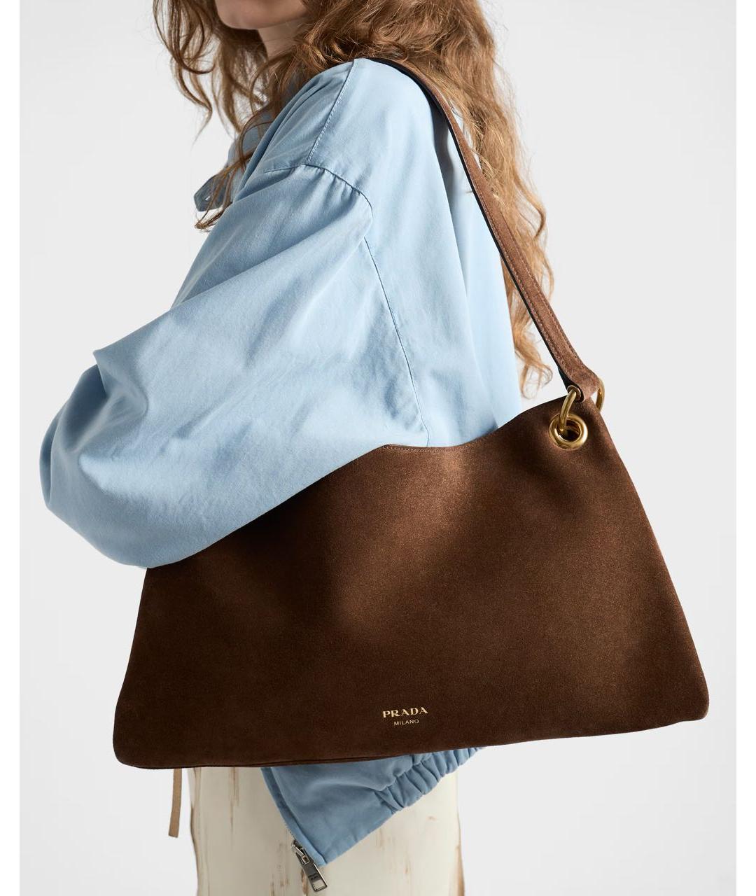 PRADA Коричневая замшевая сумка через плечо, фото 5
