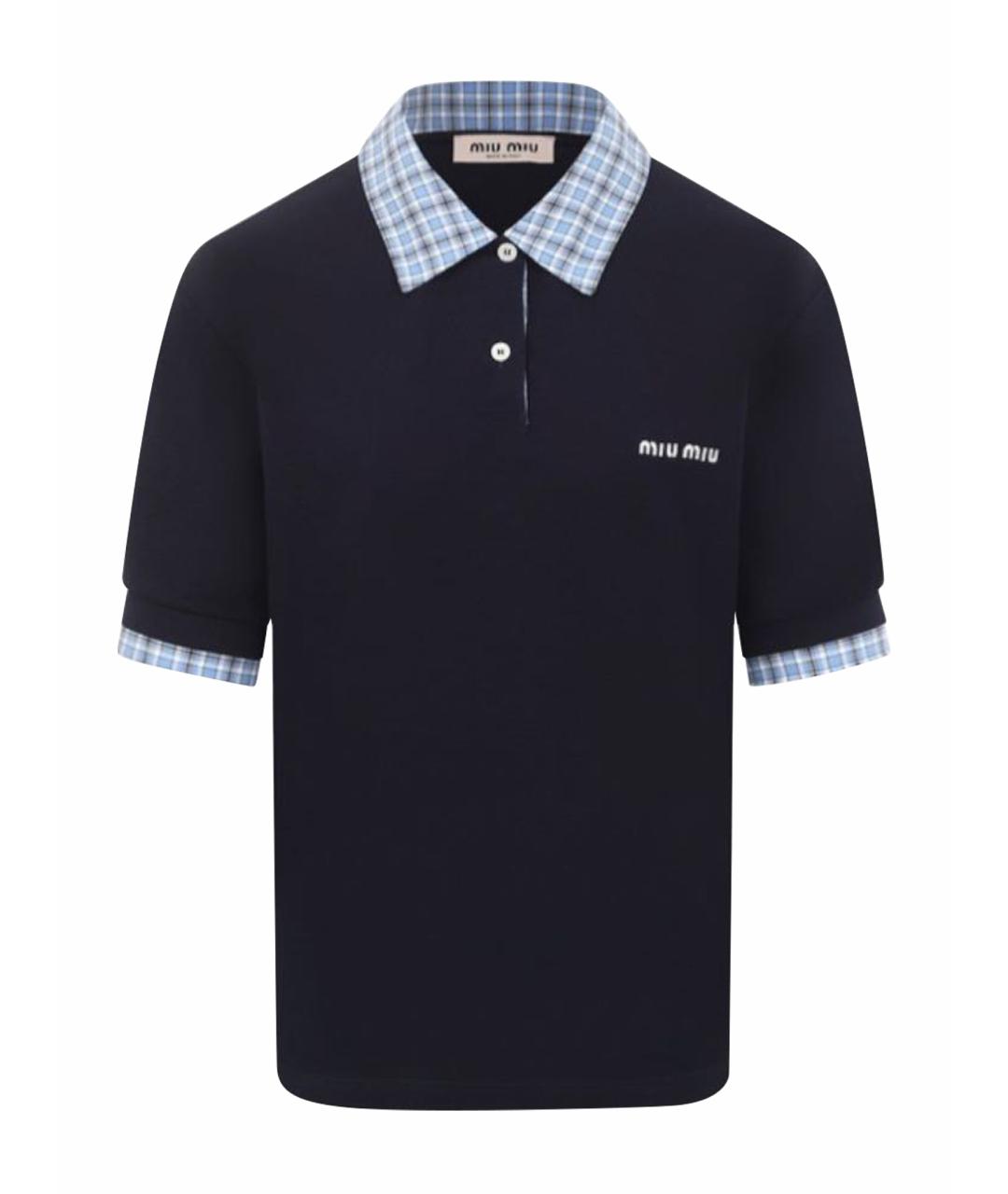 MIU MIU Темно-синяя хлопковая футболка, фото 1
