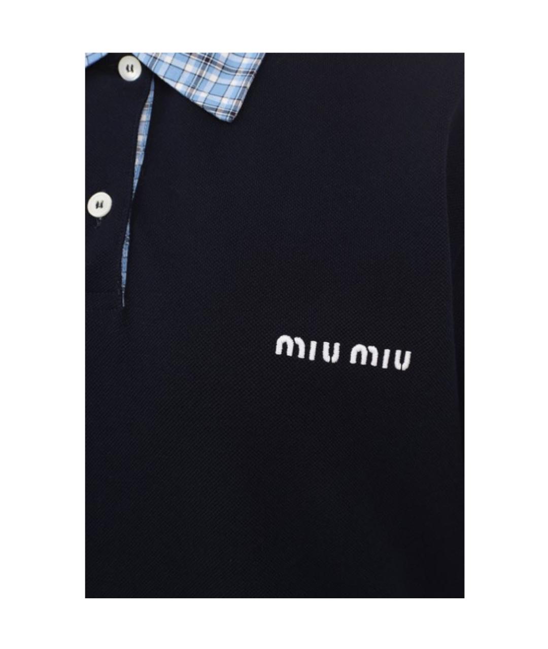 MIU MIU Темно-синяя хлопковая футболка, фото 3