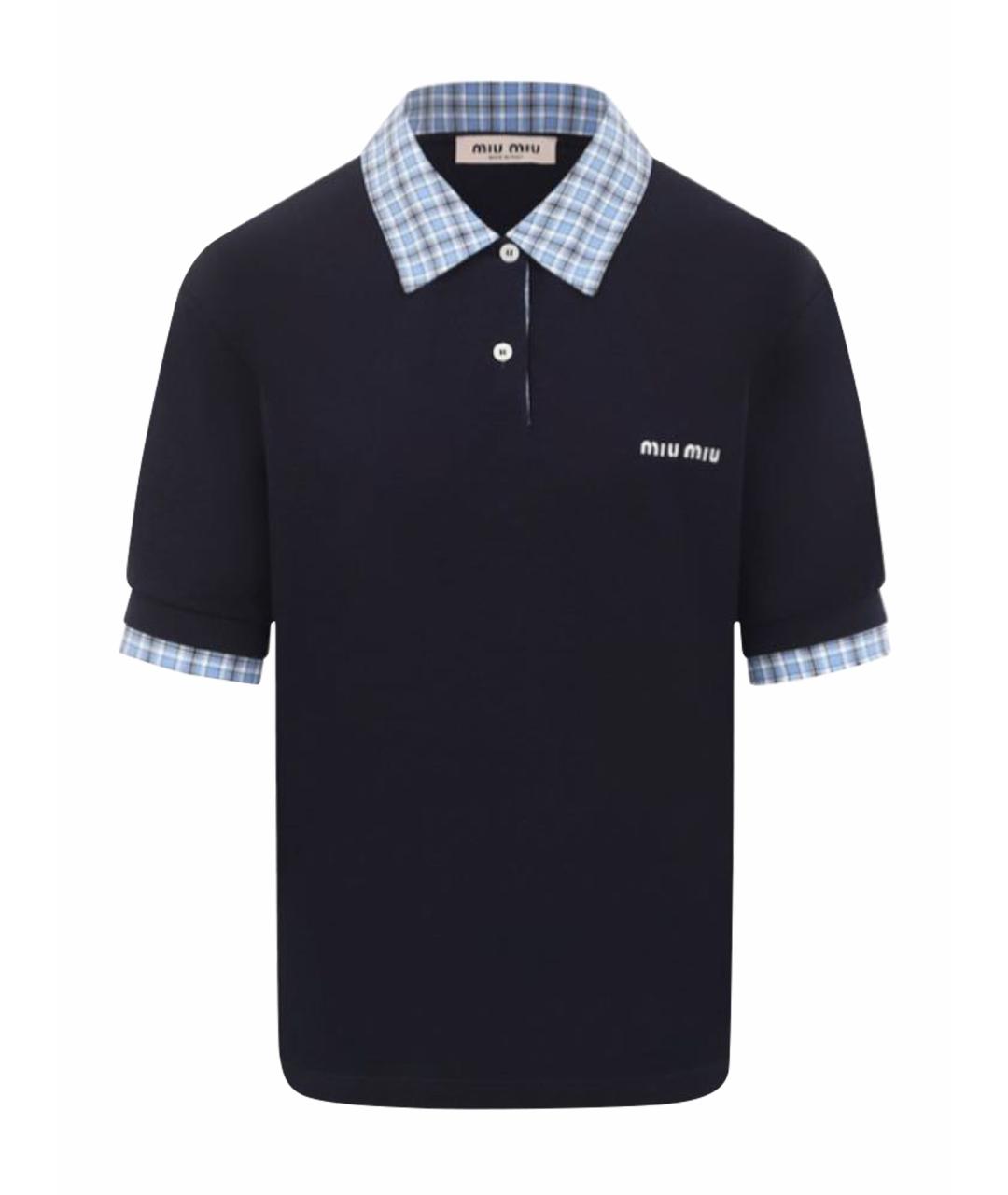 MIU MIU Темно-синяя хлопковая футболка, фото 4