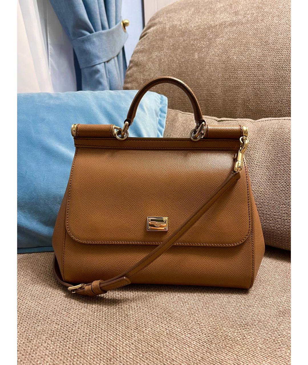 DOLCE&GABBANA Коричневая кожаная сумка с короткими ручками, фото 2