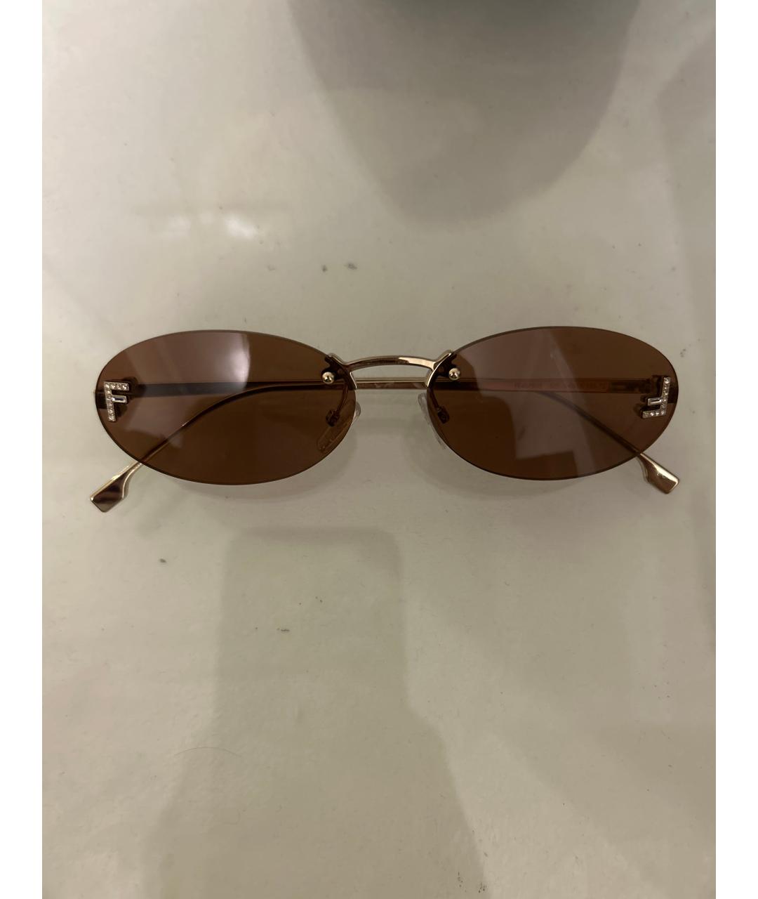 FENDI Коричневые металлические солнцезащитные очки, фото 5