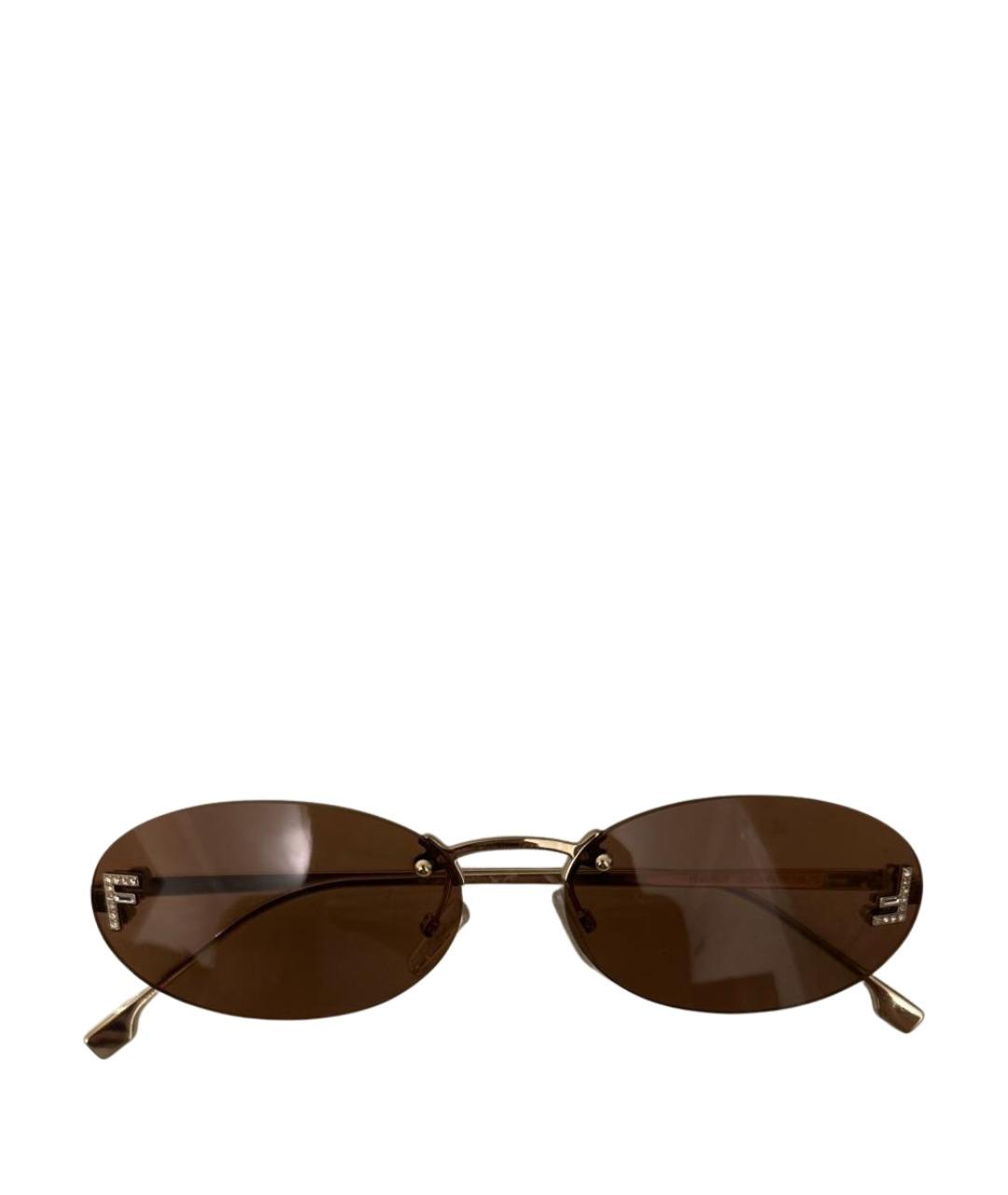 FENDI Коричневые металлические солнцезащитные очки, фото 1