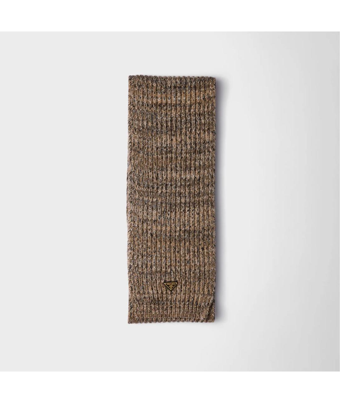 PRADA Коричневый шерстяной шарф, фото 3