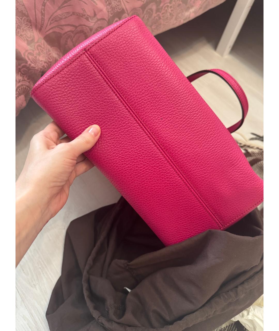 GUCCI Фуксия кожаная сумка тоут, фото 5
