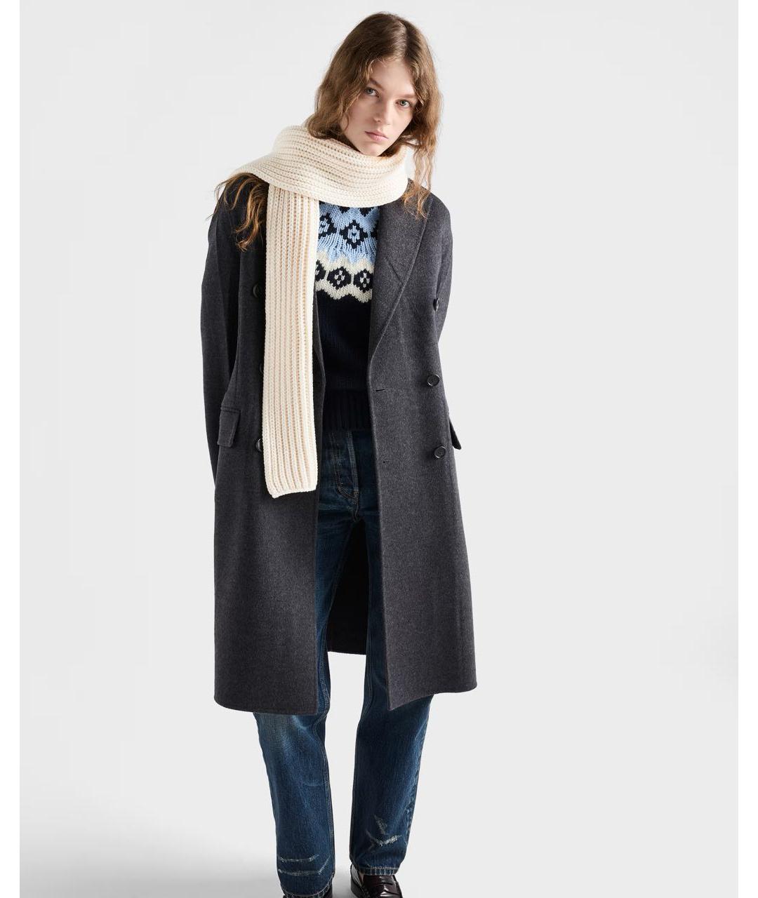 PRADA Белый шерстяной шарф, фото 3