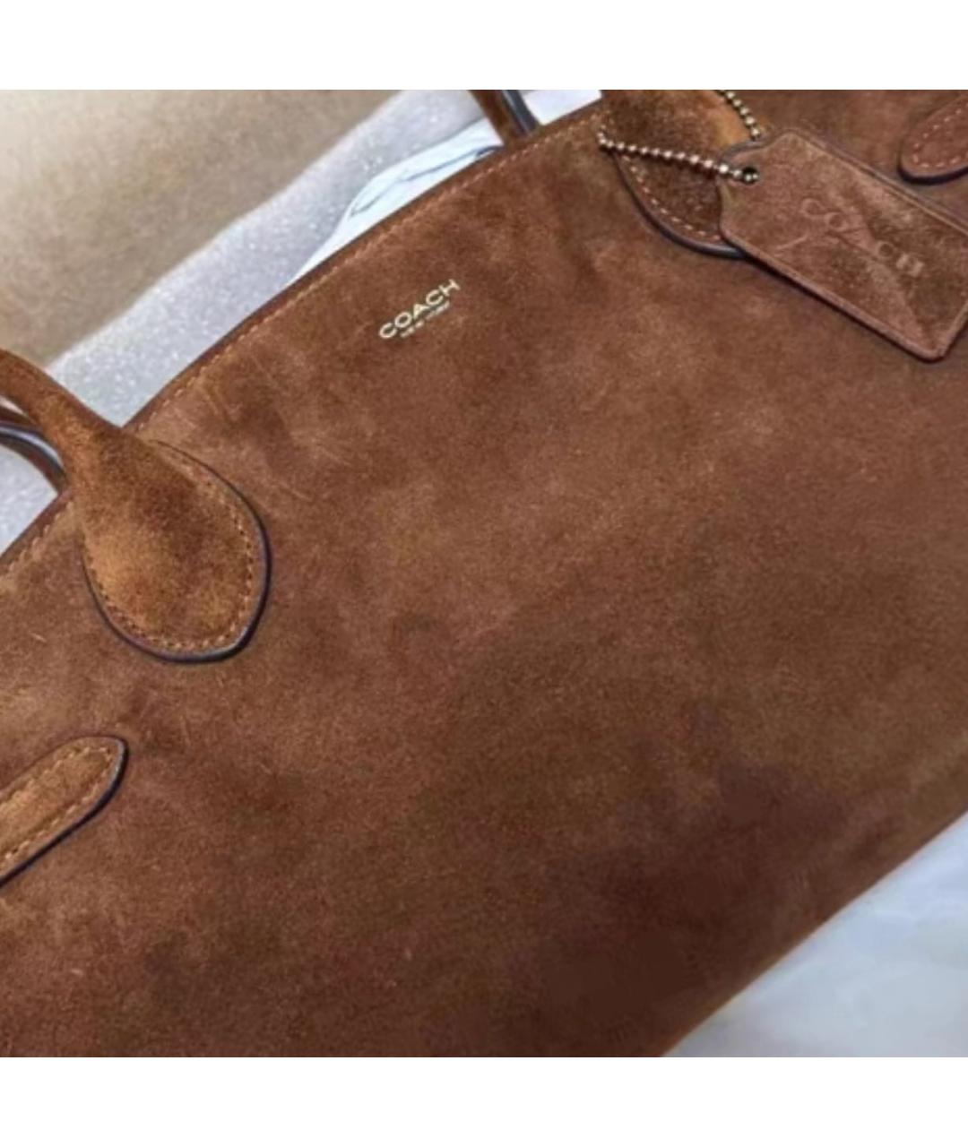 COACH Коричневая замшевая сумка с короткими ручками, фото 6