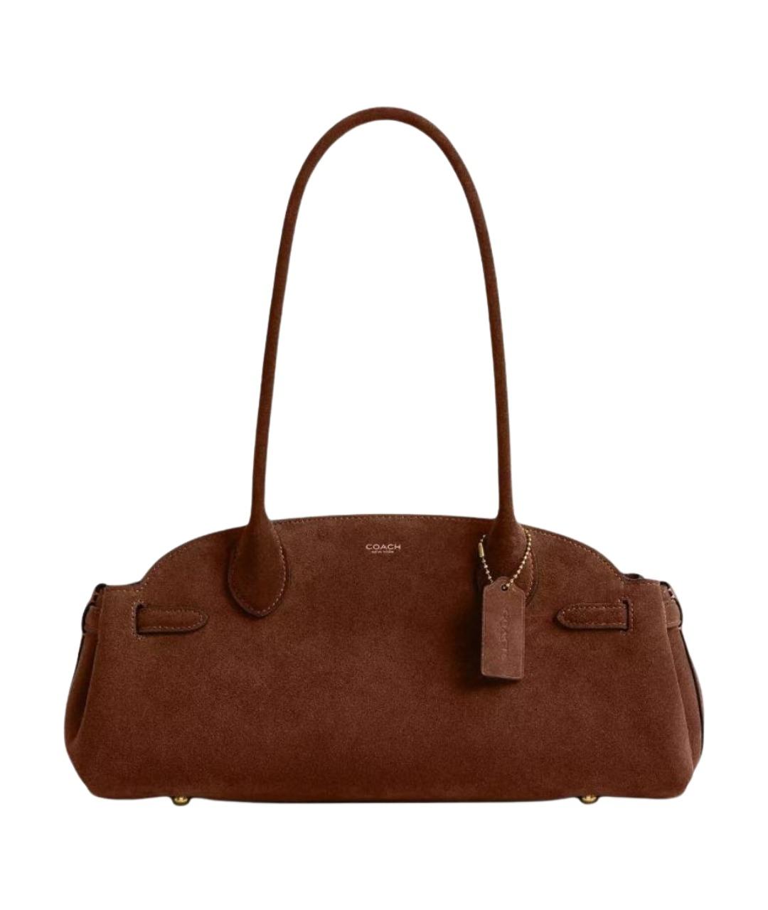 COACH Коричневая замшевая сумка с короткими ручками, фото 1