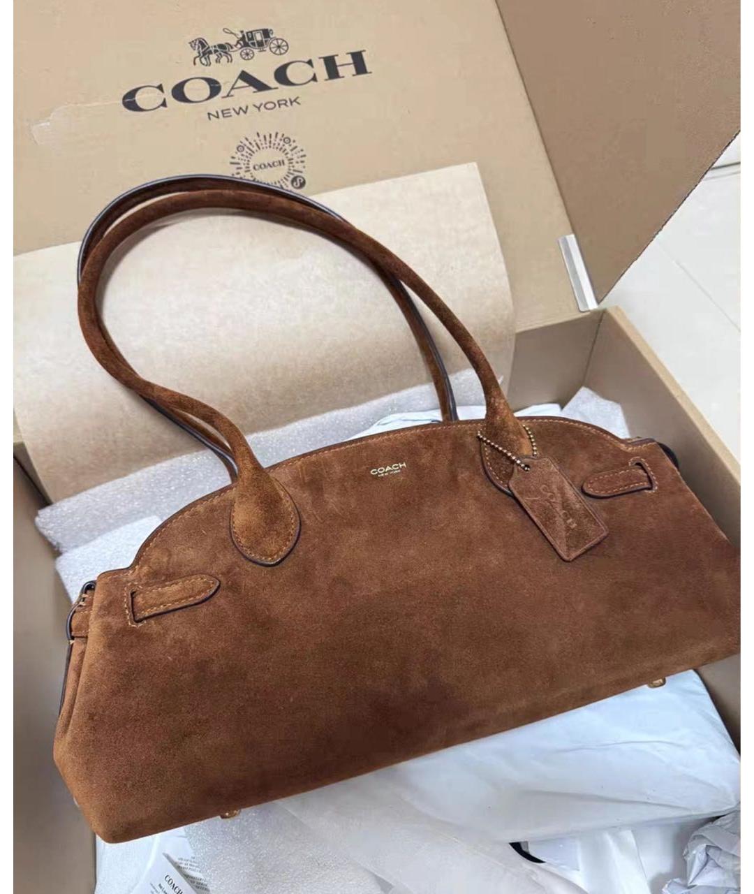 COACH Коричневая замшевая сумка с короткими ручками, фото 5