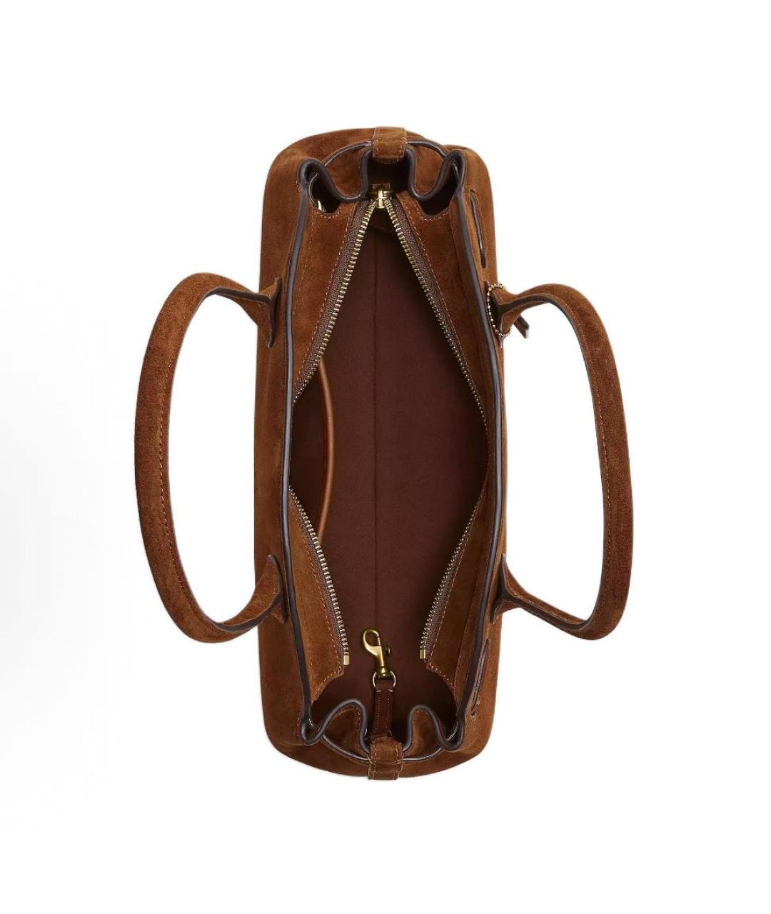 COACH Коричневая замшевая сумка с короткими ручками, фото 4