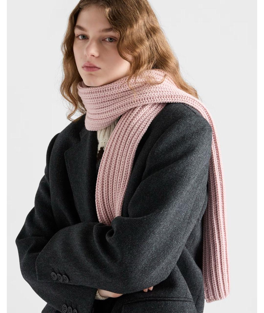 PRADA Розовый шерстяной шарф, фото 3