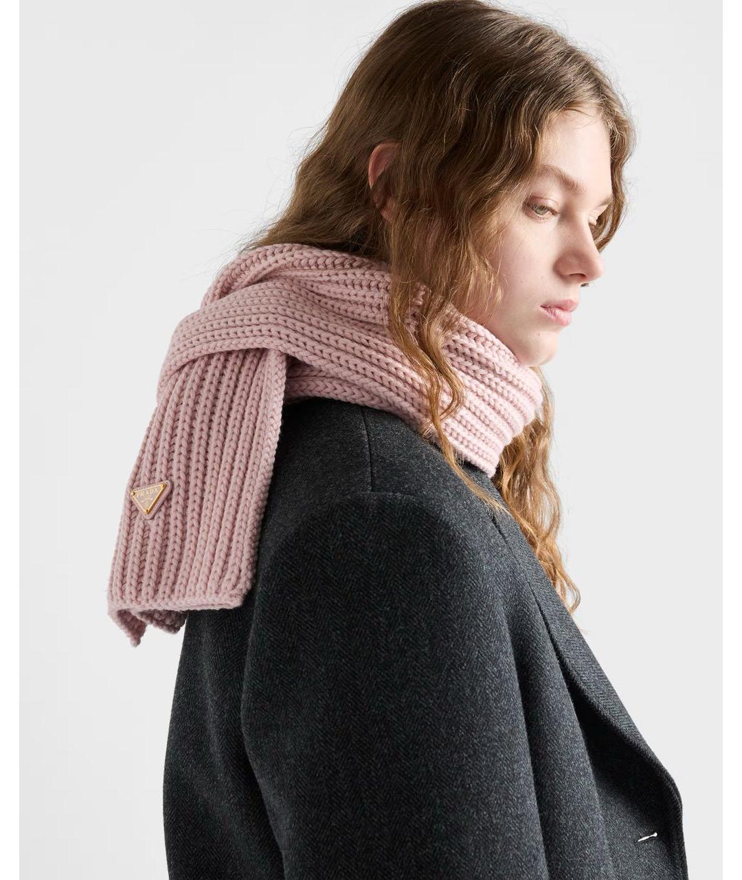 PRADA Розовый шерстяной шарф, фото 2