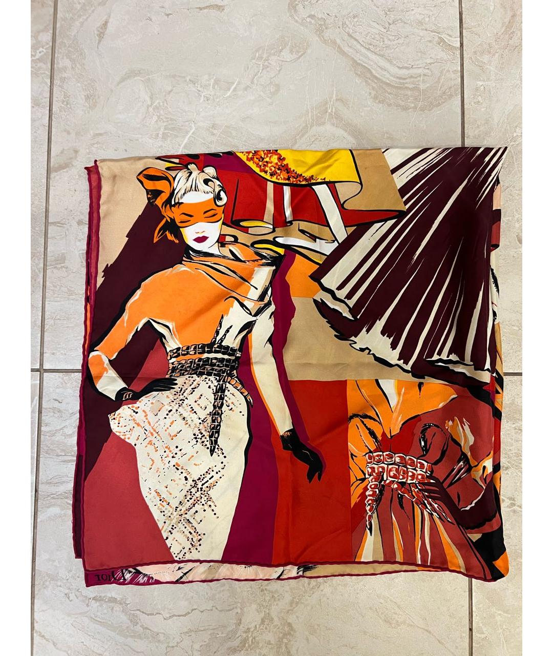 CHRISTIAN DIOR Бордовый шелковый платок, фото 2