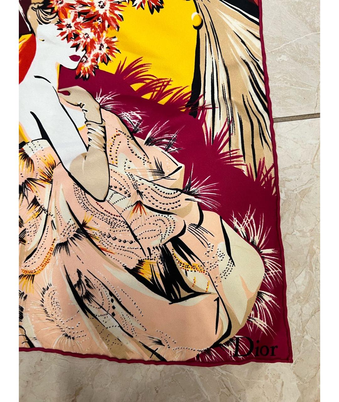 CHRISTIAN DIOR Бордовый шелковый платок, фото 3