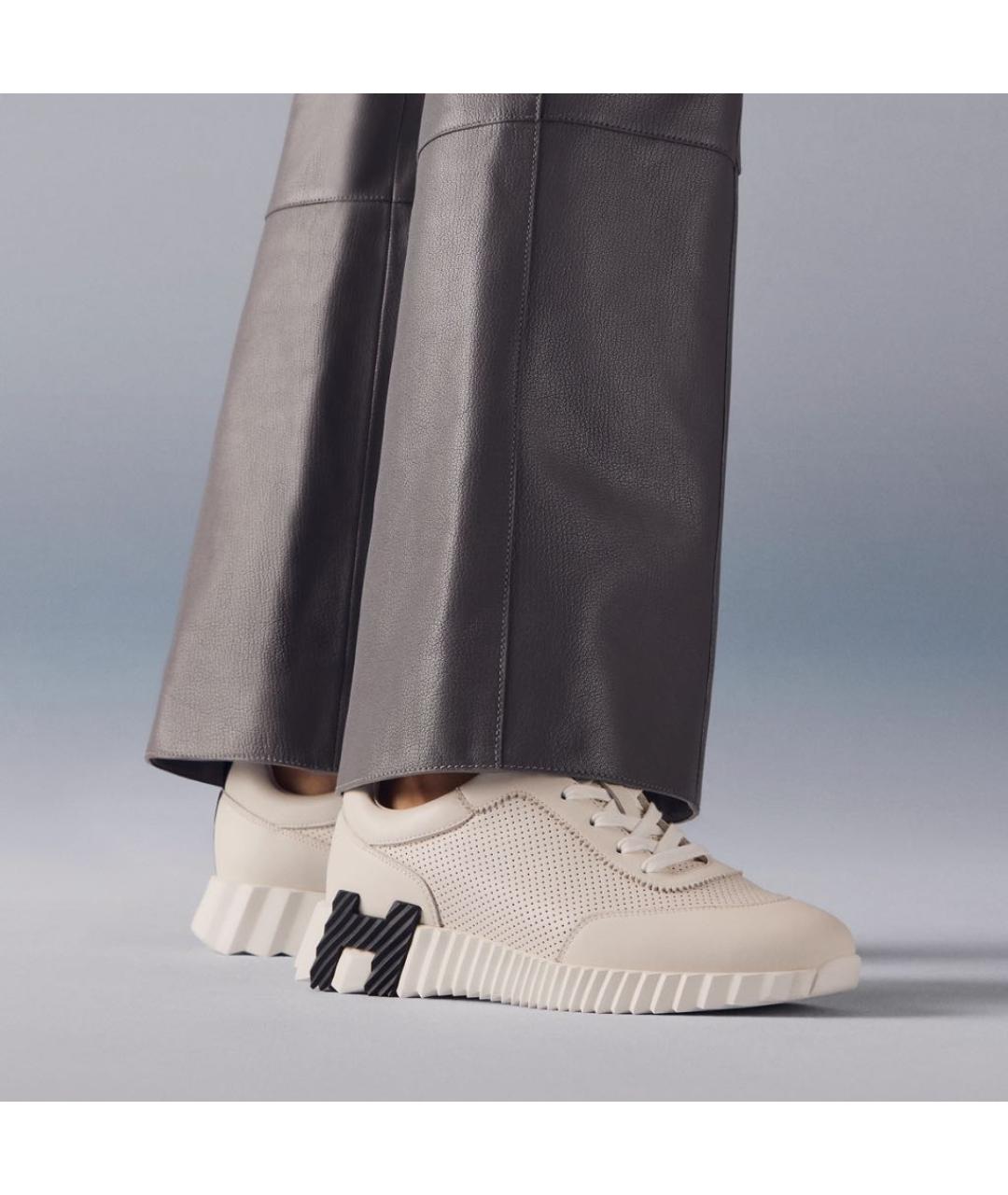 HERMES Белые кожаные кроссовки, фото 3