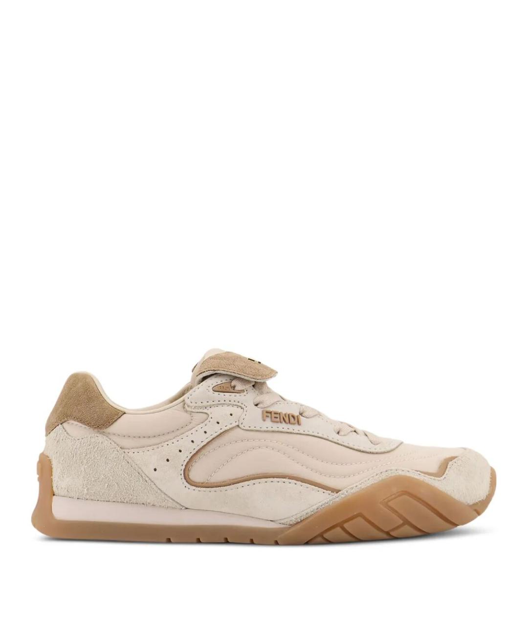 FENDI Бежевые кожаные кроссовки, фото 1