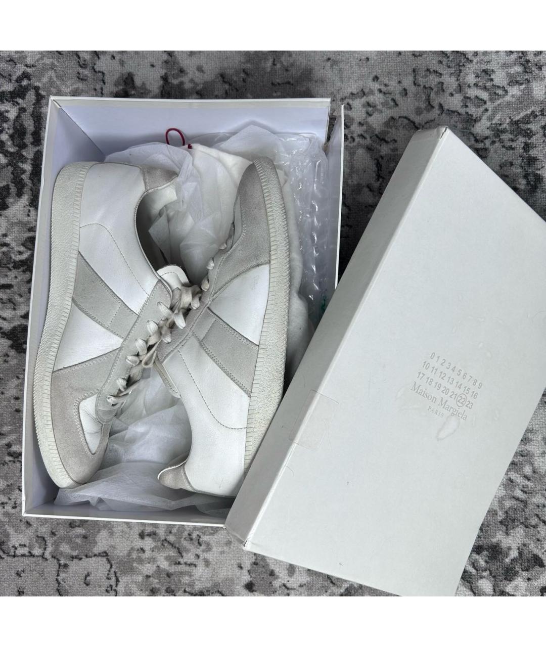 MAISON MARGIELA Серые кожаные низкие кроссовки / кеды, фото 8
