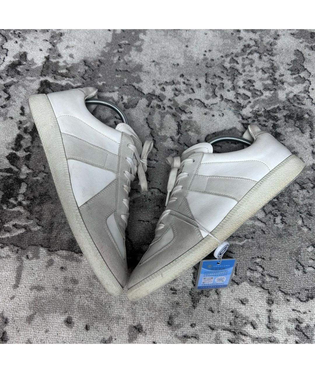 MAISON MARGIELA Серые кожаные низкие кроссовки / кеды, фото 7