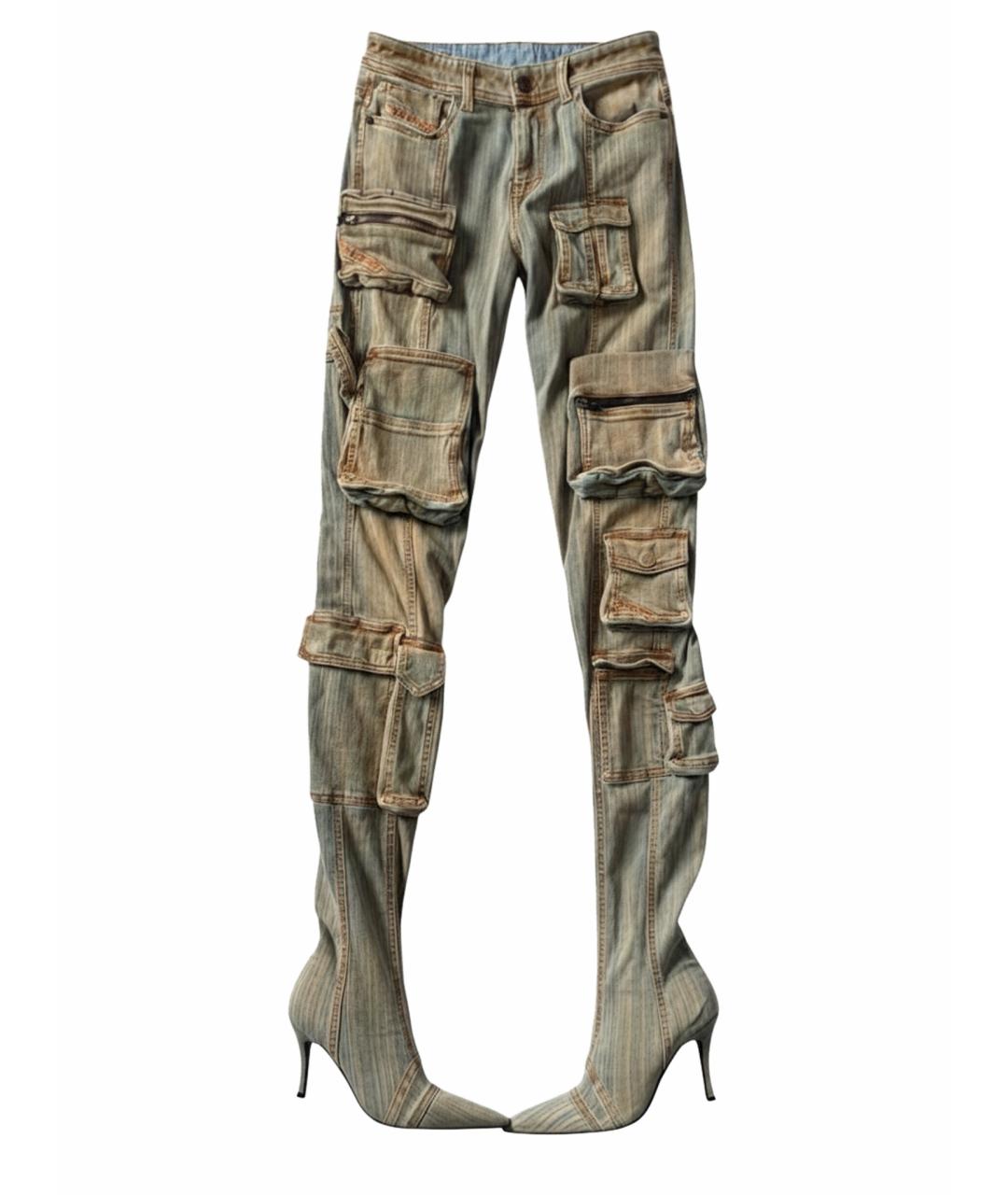 DIESEL Хаки хлопко-эластановые джинсы слим, фото 1