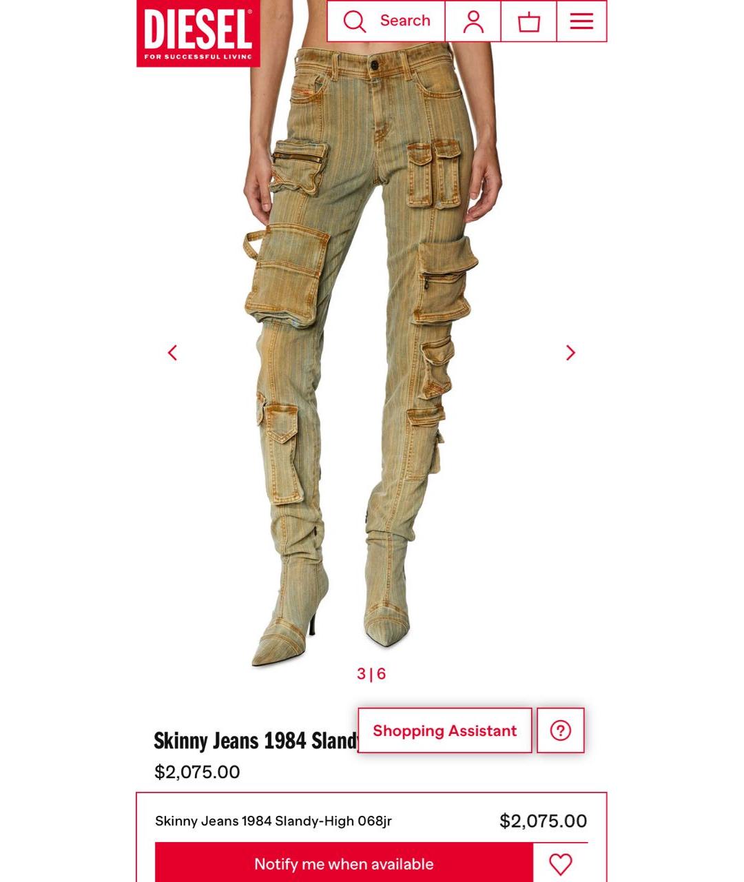 DIESEL Хаки хлопко-эластановые джинсы слим, фото 4