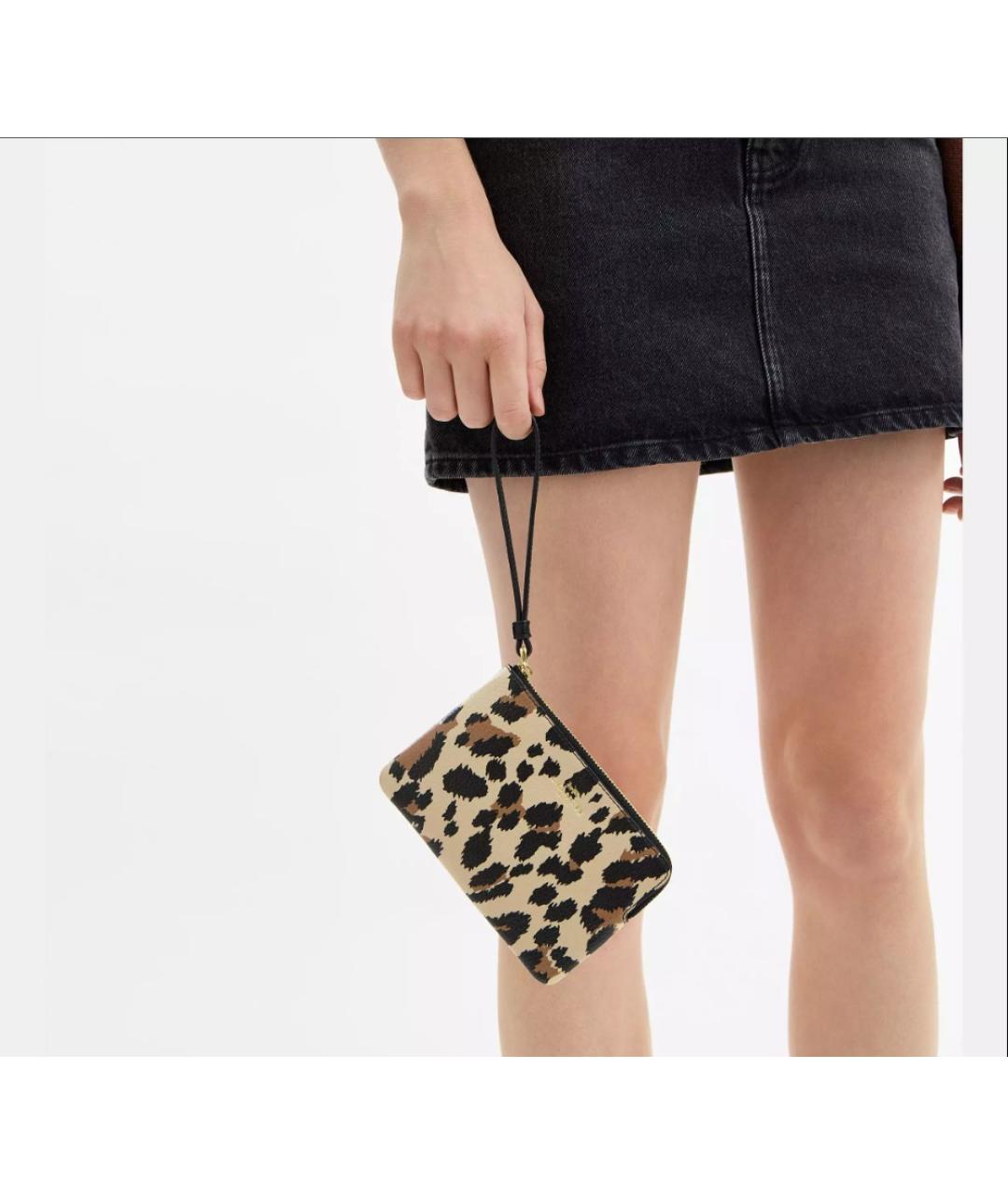 COACH Бежевый кожаный кошелек, фото 5