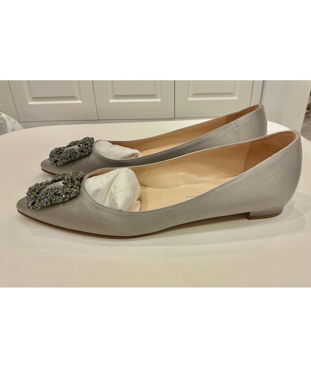 MANOLO BLAHNIK Серые текстильные балетки, фото 4