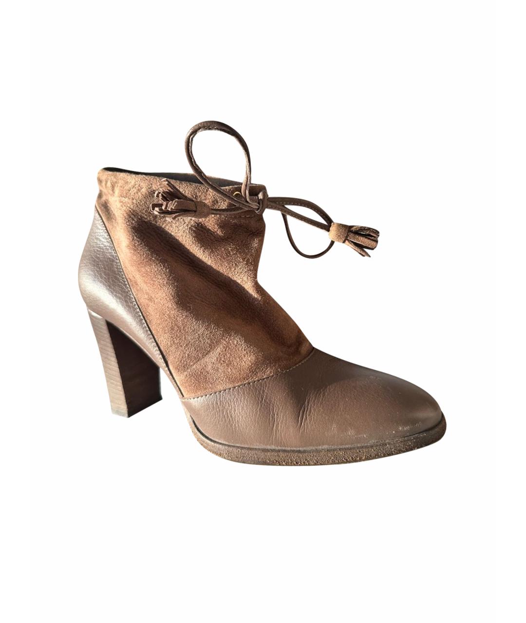 LORO PIANA Коричневые кожаные полусапоги, фото 1