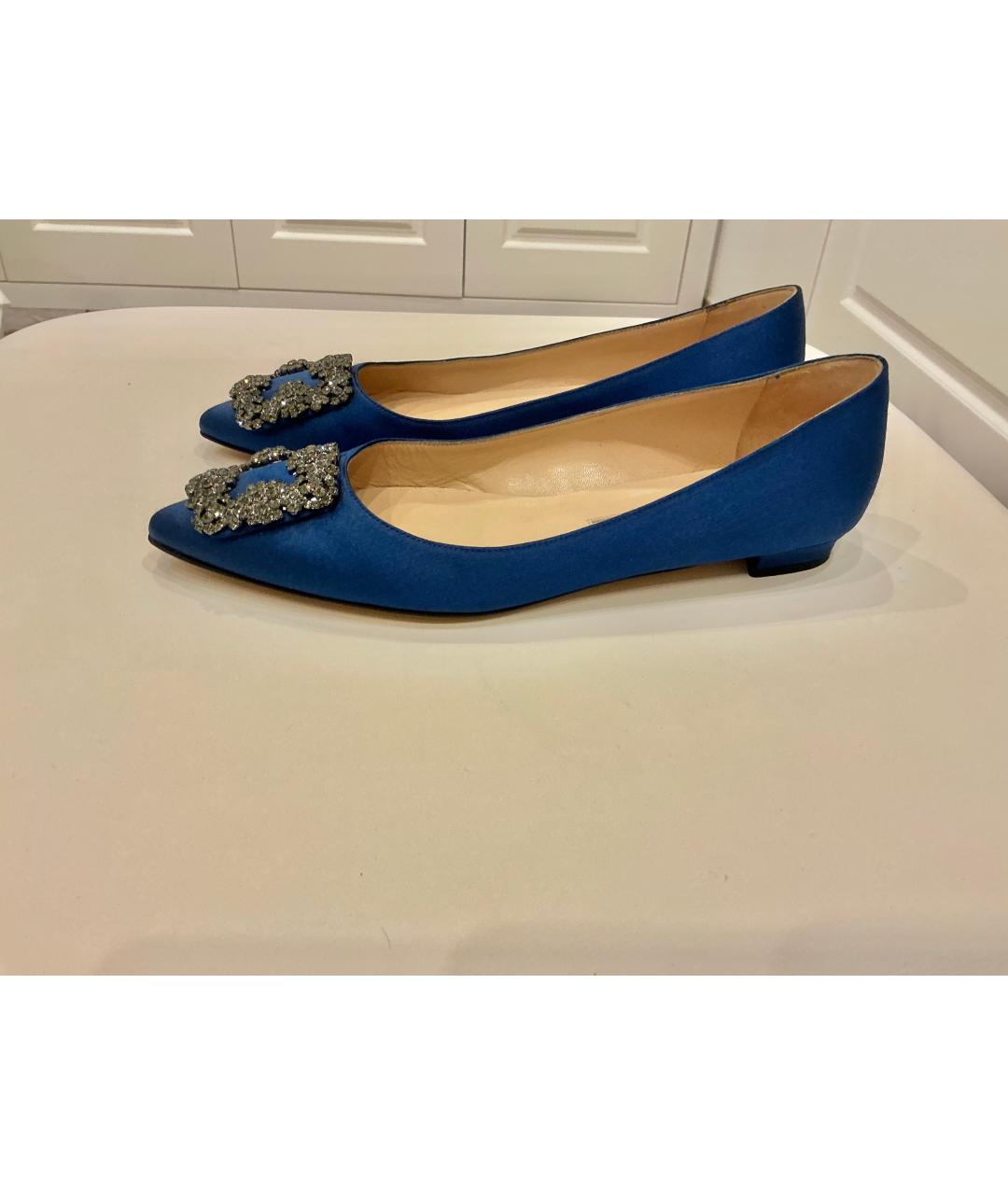 MANOLO BLAHNIK Синие текстильные балетки, фото 4