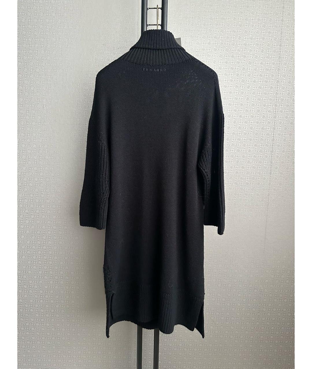 ERMANNO FIRENZE Черное шерстяное повседневное платье, фото 2