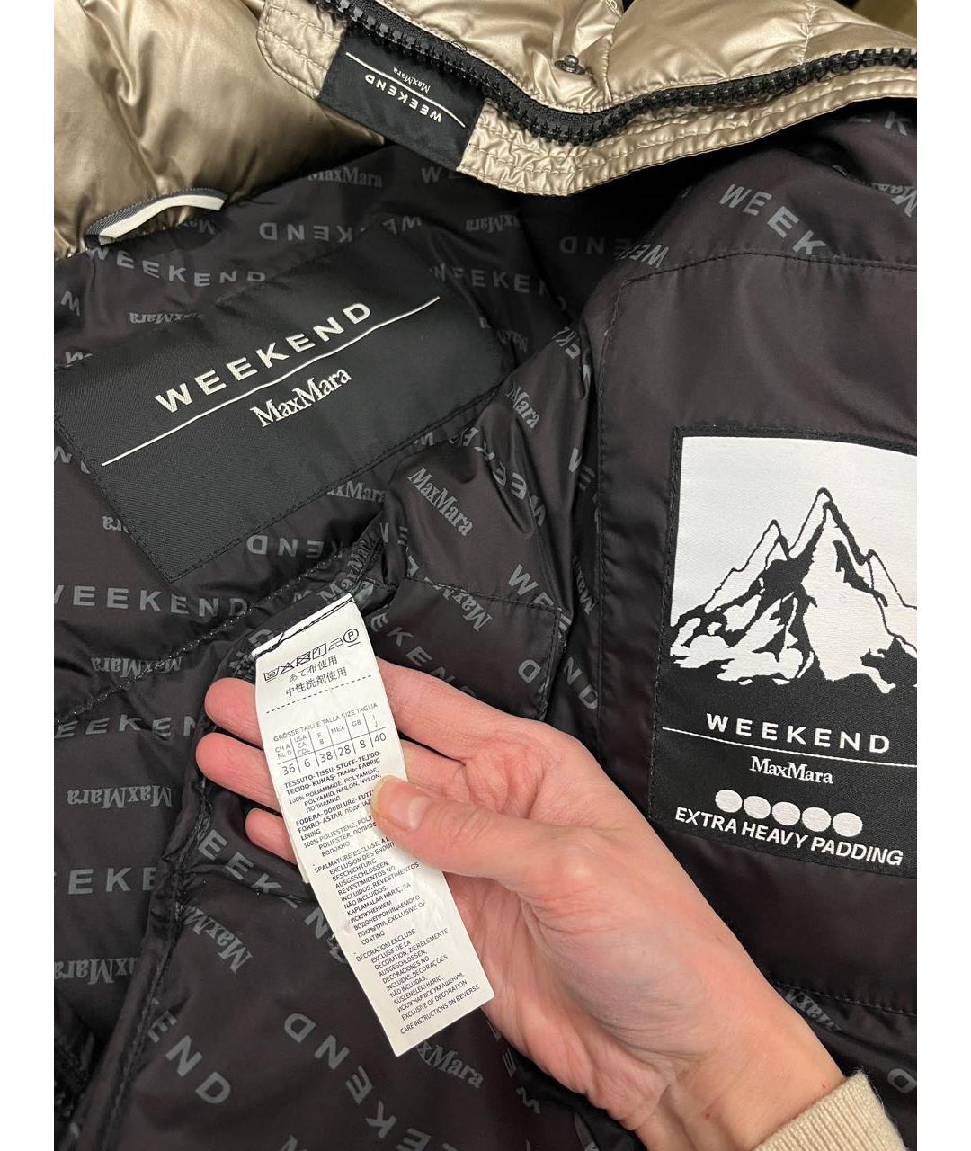 WEEKEND MAX MARA Золотой полиамидовый пуховик, фото 4
