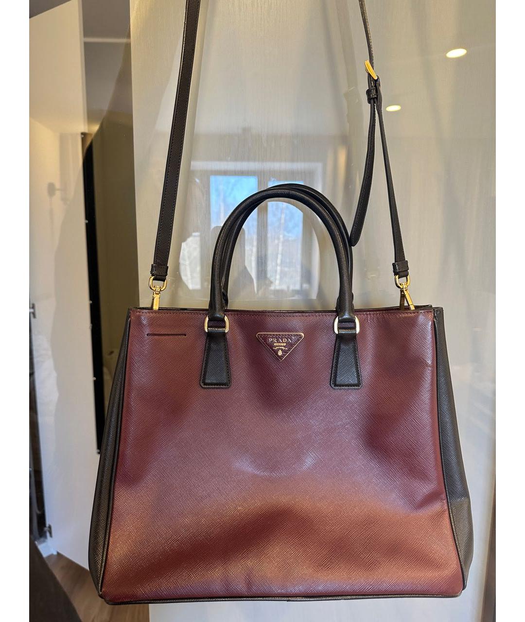 PRADA Бордовая кожаная сумка тоут, фото 3