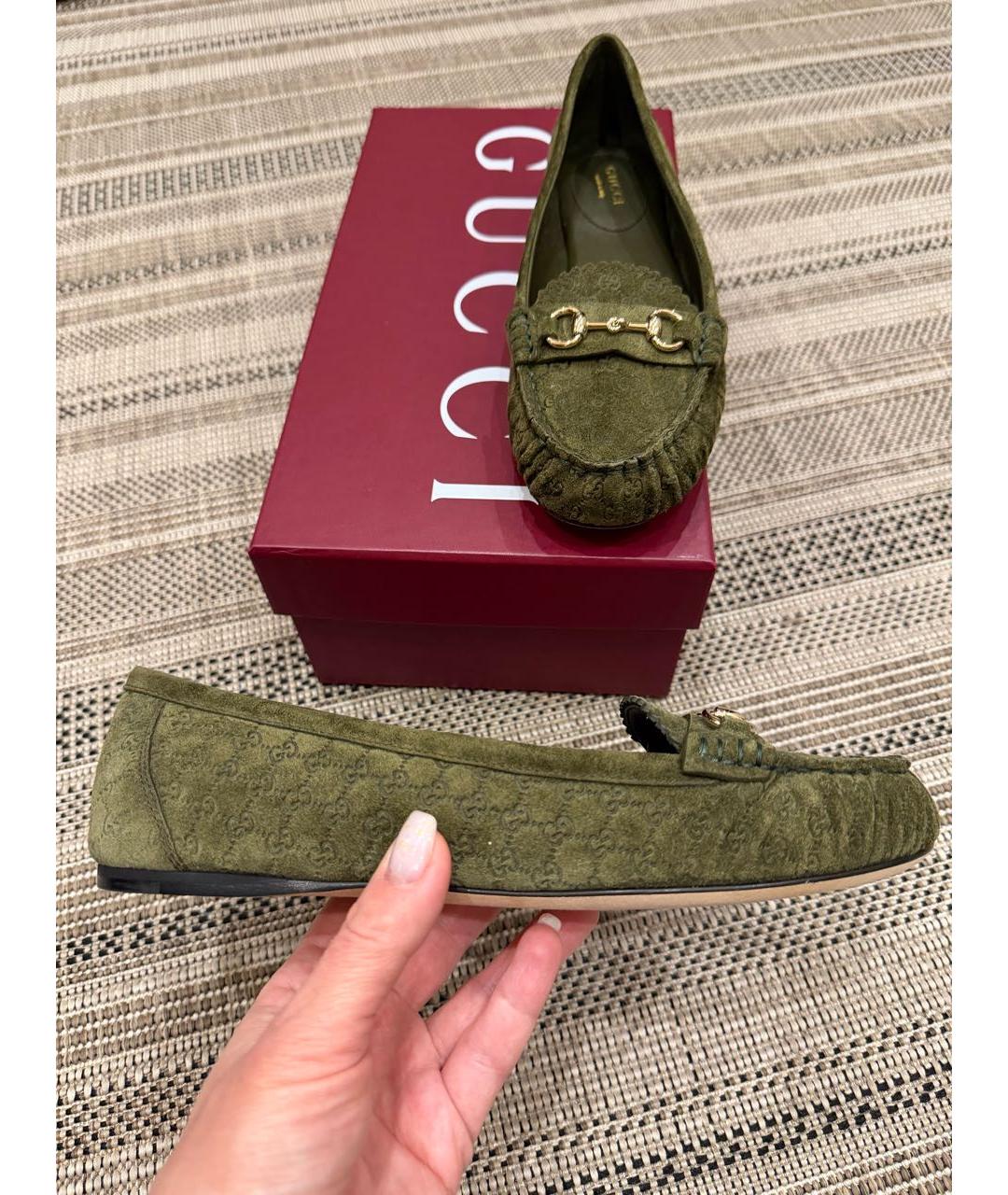 GUCCI Хаки замшевые балетки, фото 9