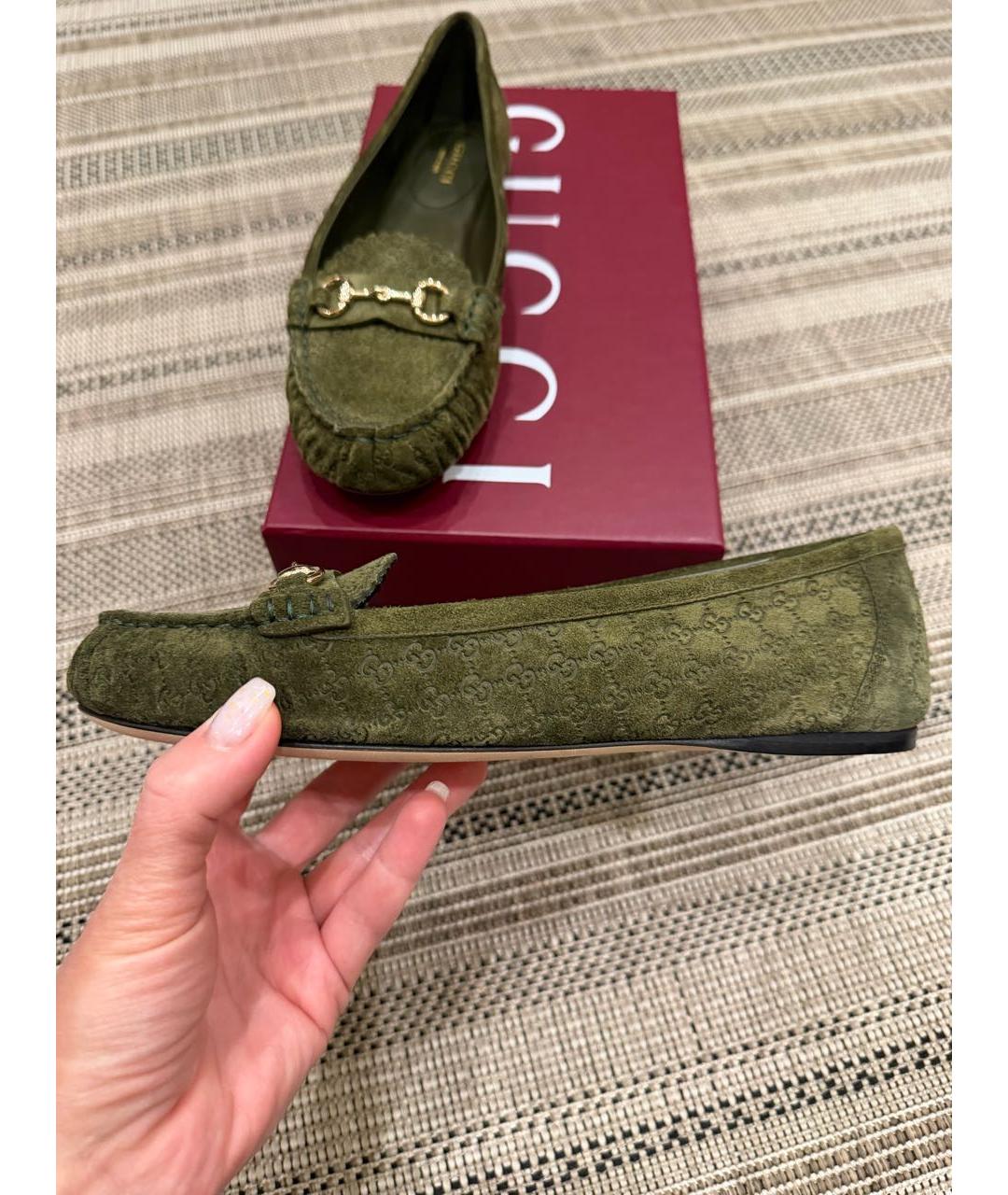 GUCCI Хаки замшевые балетки, фото 5