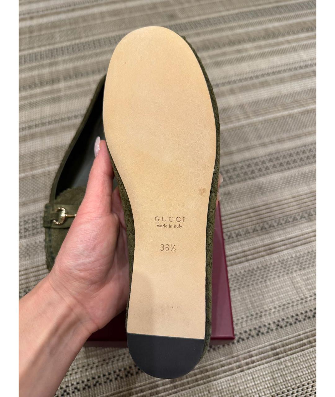GUCCI Хаки замшевые балетки, фото 8