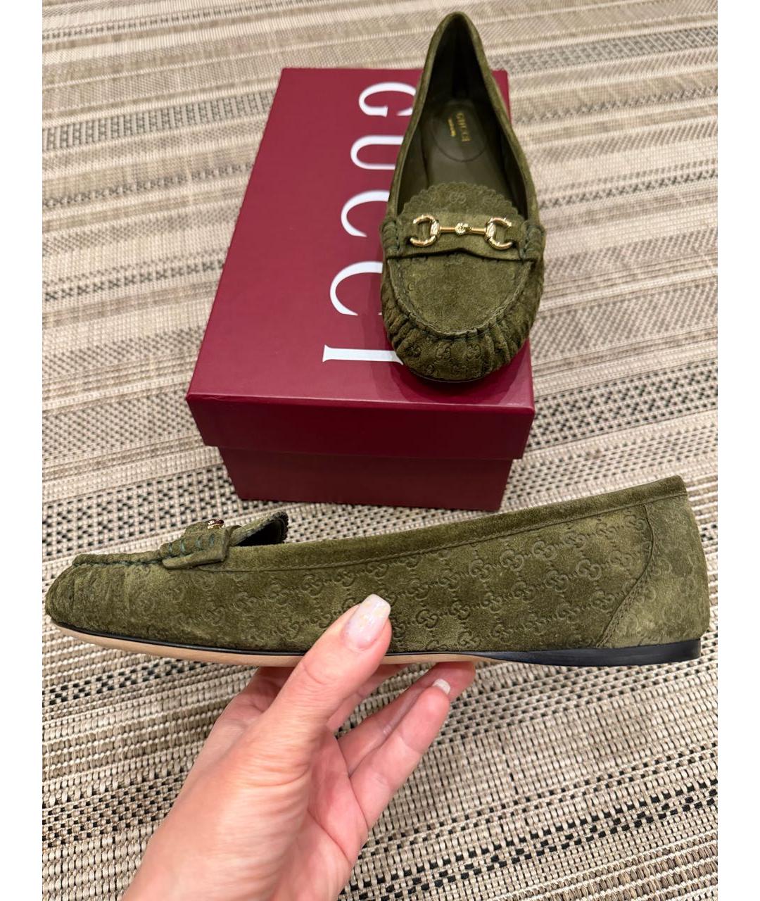GUCCI Хаки замшевые балетки, фото 4