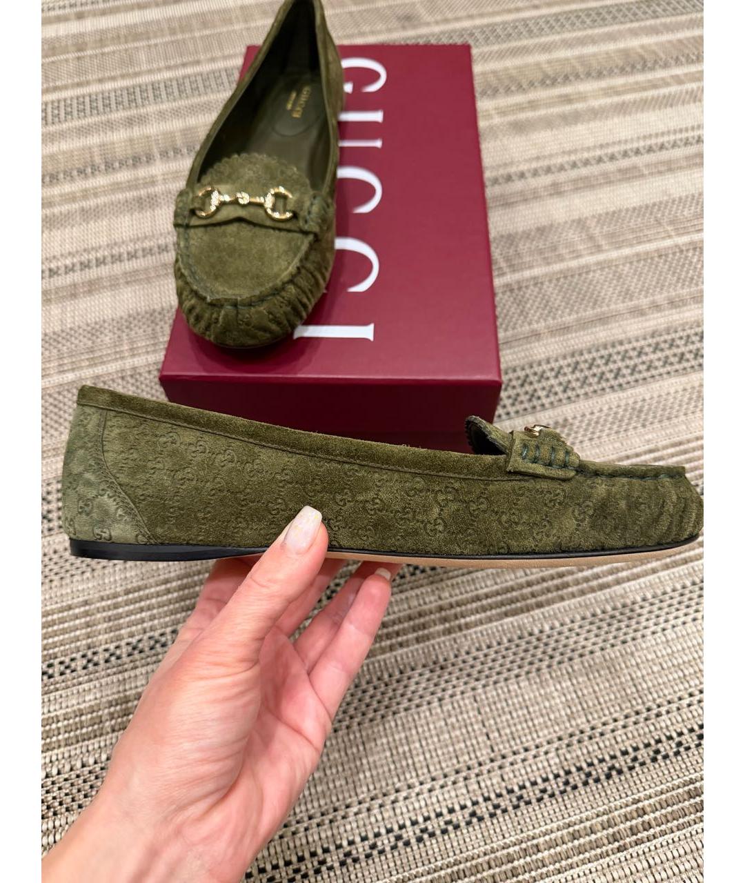 GUCCI Хаки замшевые балетки, фото 6