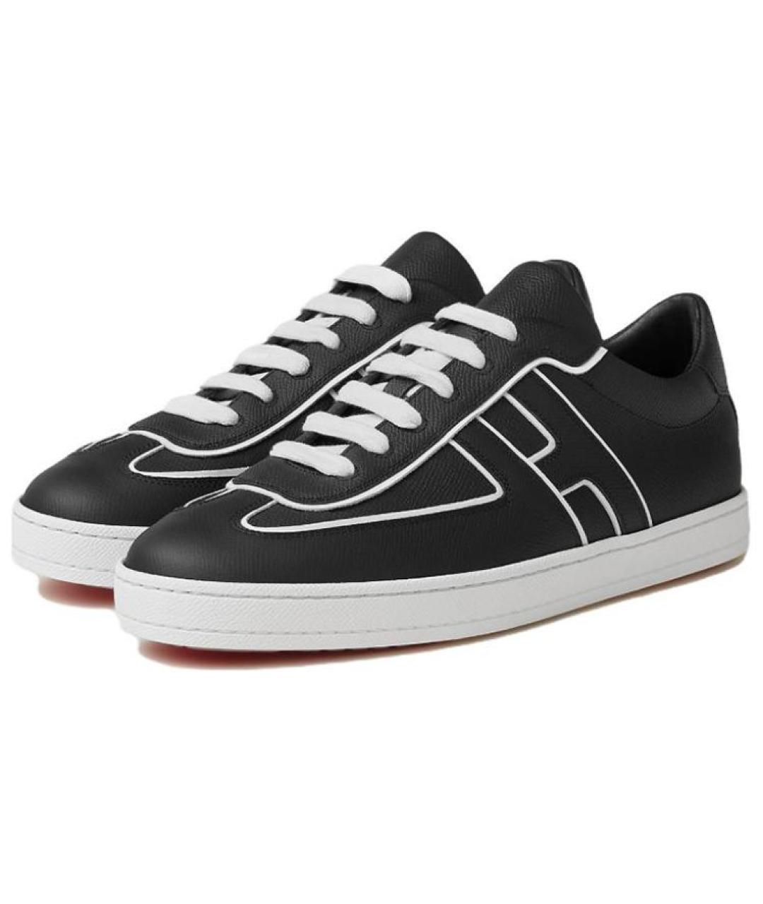 HERMES Черные кожаные низкие кроссовки / кеды, фото 3