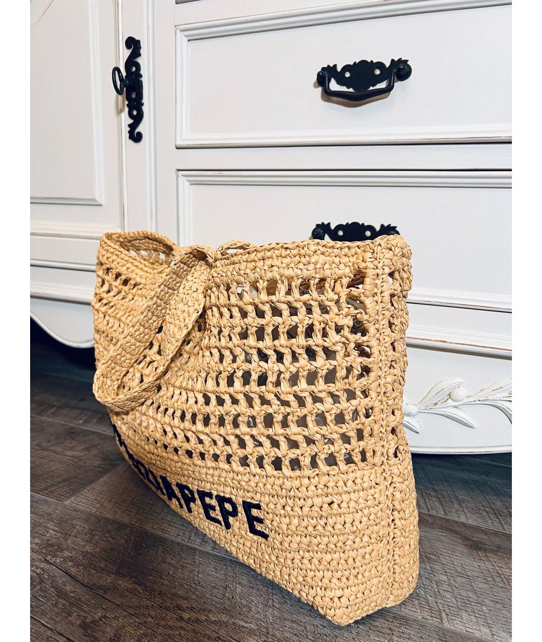 PATRIZIA PEPE Бежевая пелетеная пляжная сумка, фото 4