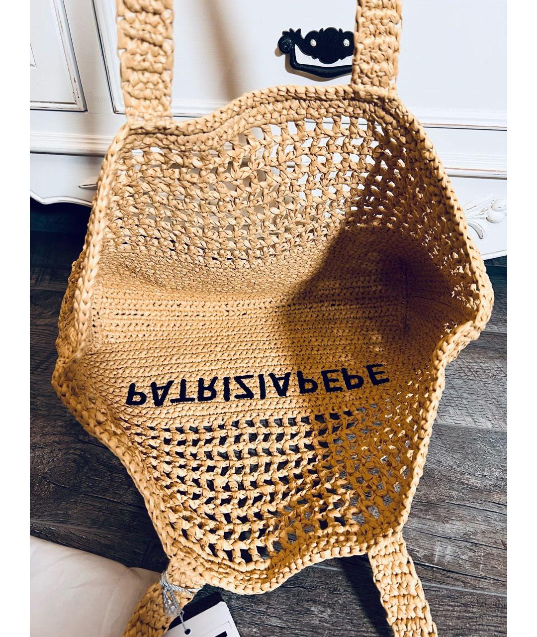 PATRIZIA PEPE Бежевая пелетеная пляжная сумка, фото 6