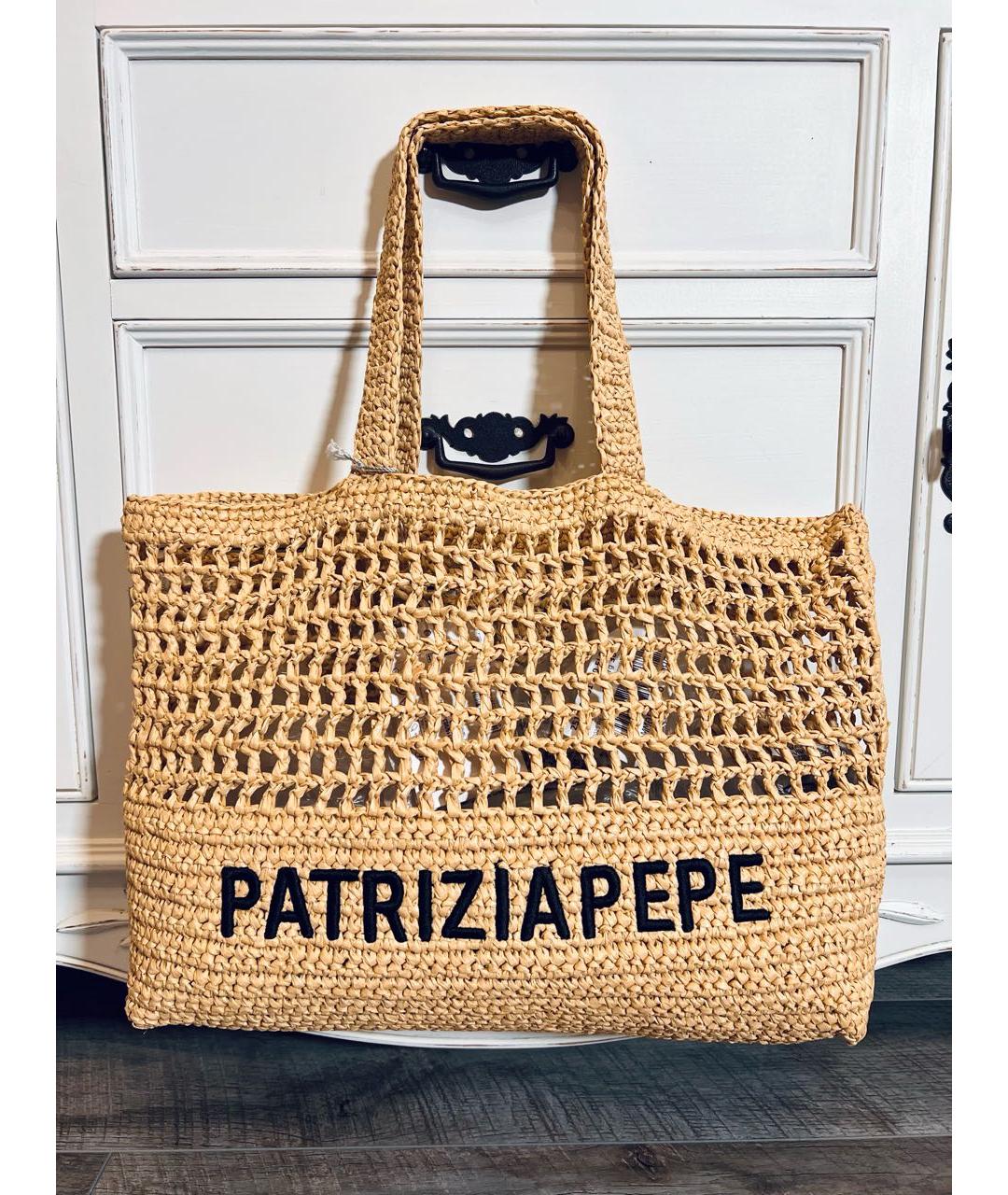 PATRIZIA PEPE Бежевая пелетеная пляжная сумка, фото 7