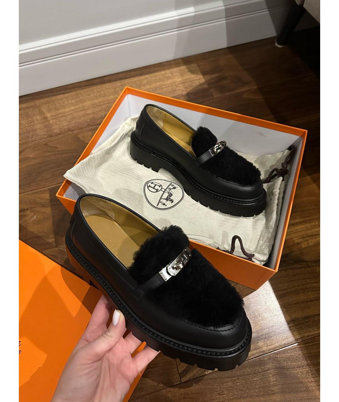 HERMES Черные кожаные лоферы, фото 8