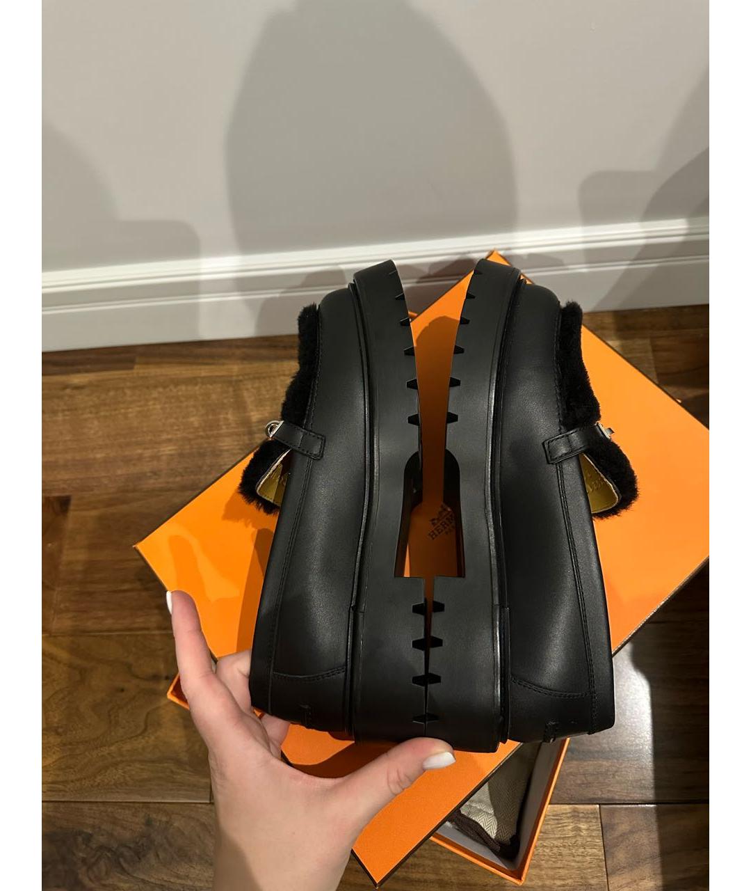 HERMES Черные кожаные лоферы, фото 5